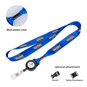 Custom Logo 3/4" Lanyard With Retractable Badge Reel & Plastic Crimp