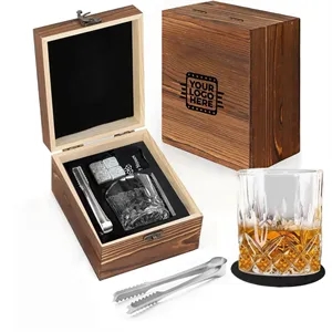 Premium Wooden Whiskey Glass Stone Gift Set