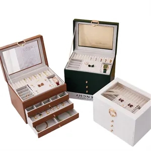 4-Layer Large Capacity PU Jewelry Box with 3 Drawers for Wom