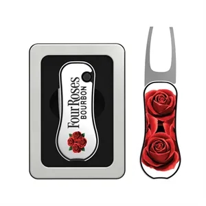 Custom Logo Pitchfix Flash Golf Divot Tool in Window Tin