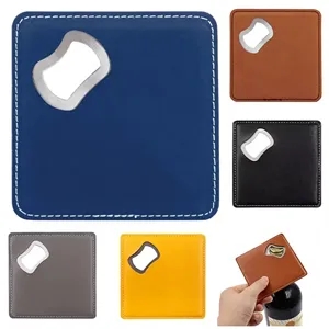 4" x 4" Square Leather Bottle Opener Coaster