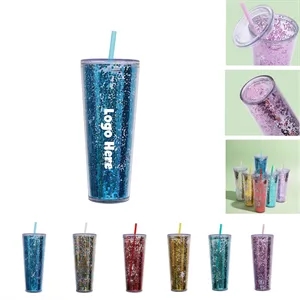 Custom Logo MOQ10 26oz Double Wall Plastic Tumblers with Lids and Straws