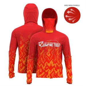 Custom Logo 180GSM Men's Sunproof Fishing Hoodie T Shirt W/ Neck Gaiter