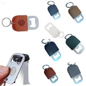 Custom Logo Stainless Steel Bottle Opener PU Leather Keychai