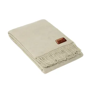 Custom Logo Wool Throw Blanket with Leather Tag