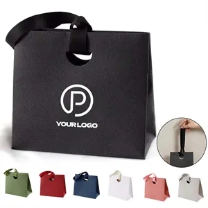 Small paper gift bag with ribbon handle wrap jewelry pouch