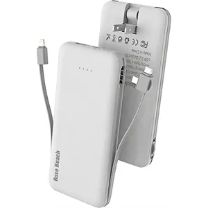 10000 mAh Power Bank with Built-in Cables