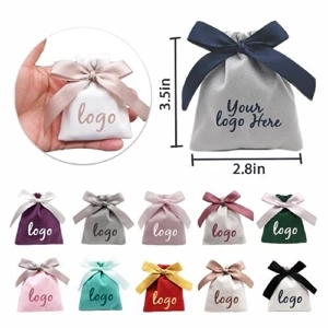 Velvet Drawstring Bag with Bowknot Ribbon