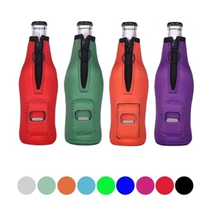 Neoprene Zippered Beer Bottle Holder with Built-in Bottle