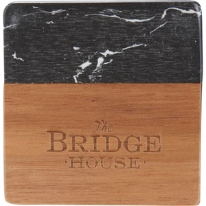 Black Marble and Wood Coaster Set