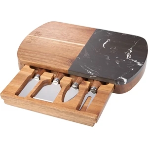 Black Marble Cheese Board Set with Knives