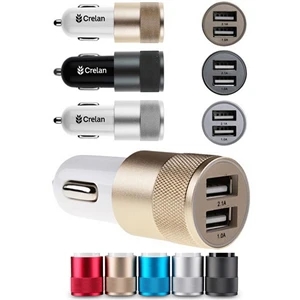 Universal Aluminum Dual USB Port Car Charger -1A