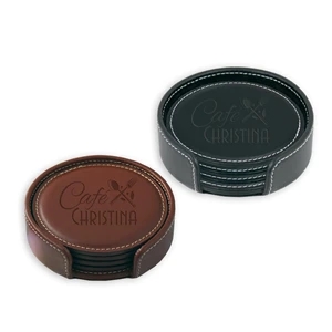 Vintage Leather Round Coaster Gift Set