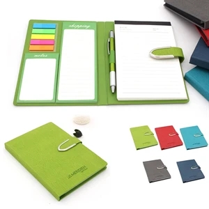 Notebook with pen sticky notes