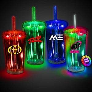 Light Up Travel Cup with Lid and Straw