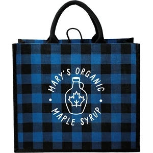 Buffalo Plaid Printed Jute Tote