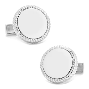 Sterling Silver Rope Border Round Engravable Cufflinks