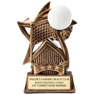 6" Antique Gold Volleyball Sweeping Star Resin Trophy
