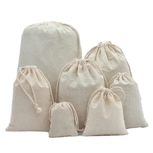 Custom Natural Cotton Muslin Drawstring Bags