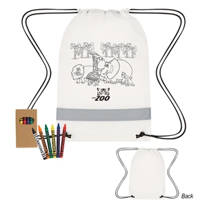 Lil' Bit Reflective Coloring Drawstring Bag With Crayons