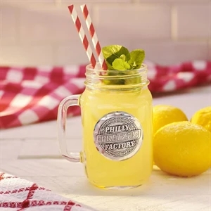 Mason Jar Mug with Metal Medallion