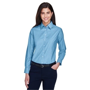 Harriton Ladies' Long-Sleeve Oxford with Stain-Release