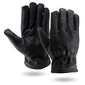 Winter Lined Black Cowhide Leather Gloves