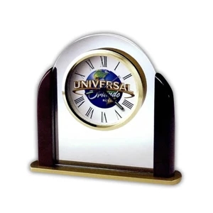 Derrick - Glass Arch Tabletop Alarm Clock With Satin Rosewood Finished Sides And Custom Dial