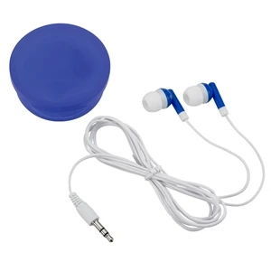 Handy Earbuds in a Round Plastic Case