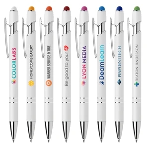 Ellipse Softy White Barrel Pen w/ Stylus - ColorJet