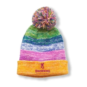 Multi-Color PomPom Beanie w/Custom Embroidery Cuffed