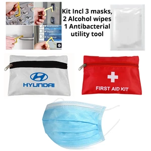 PPE Kit 3 Surgical Masks, 2 Alcohol Wipes, 1 No-Touch Opener