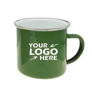 High-Quality 12oz Green Camping Mug with Silver Rim