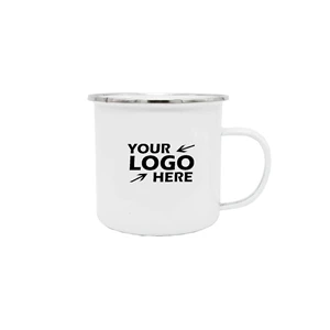 17oz White Enamel Mug with Silver Rim