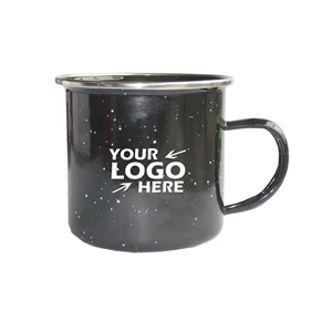 12oz Camping Mug Black & Snow with Silver Rim