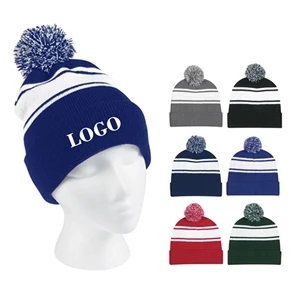 Two-Tone Knit Pom Beanie