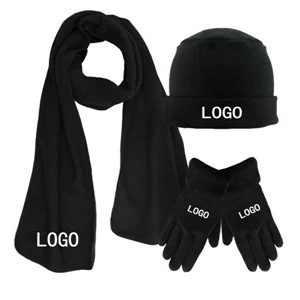 3 Pieces Polar Fleece Hat Scarf Glove Sets