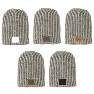 HABERDASHER 100% Cotton Knit Beanie with Leather Patch