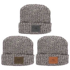 MILLINER Cuffed 100% Cotton Knit Beanie with Leather Patch
