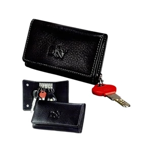 Signature - Top Grain Leather Tri-fold Key Case With Six Quick Release Chrome Key Hooks
