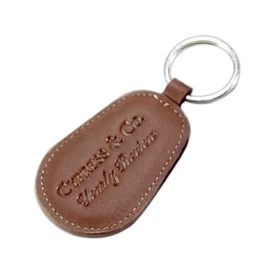 Concorde - Black - Cowhide Leather Teardrop Key Tag With 1" Chrome Round Double Loop Key Ring