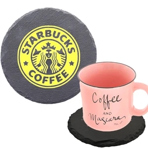 Round Slate Coasters w/ Custom Imprint & EVA Bottom Pad