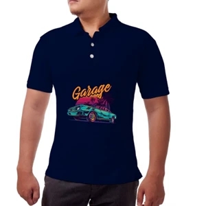 Custom Logo Men's Blue Polo Shirt - Printed (Front and Back)