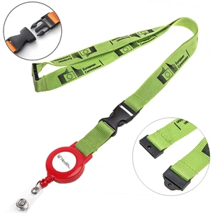 Custom Logo Polyester Lanyard Badge Reel Combo w/ Safety Break & Buckle
