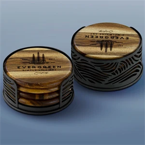 Acacia Wood Round Coaster Set