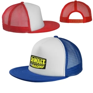 Classic Flat Bill Mesh Trucker Hats w/ Snap Closure Caps