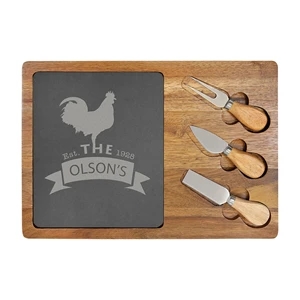 13 3/4"x9 3/4" Acacia Wood/Slate Rectangle Cheese Set