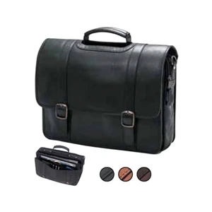 Leather Porthole Flap Briefcase With Adjustable, Detachable Shoulder Strap And Pad