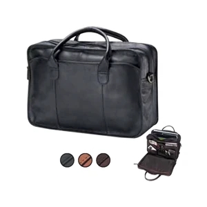 Leather Legal Briefcase With Double Gusset, Top Handle And 2 Exterior Pockets