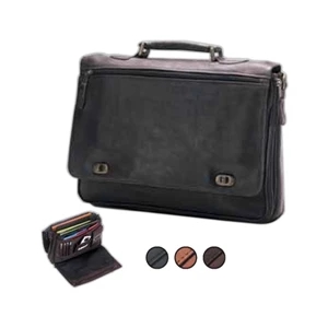 Leather Turn Lock Briefcase With Interior Organizer And Shoulder Strap With Pad